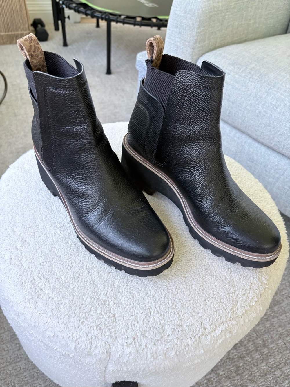 Dolce Vita Black Leather Chelsea Lug Sole Ankle Boots